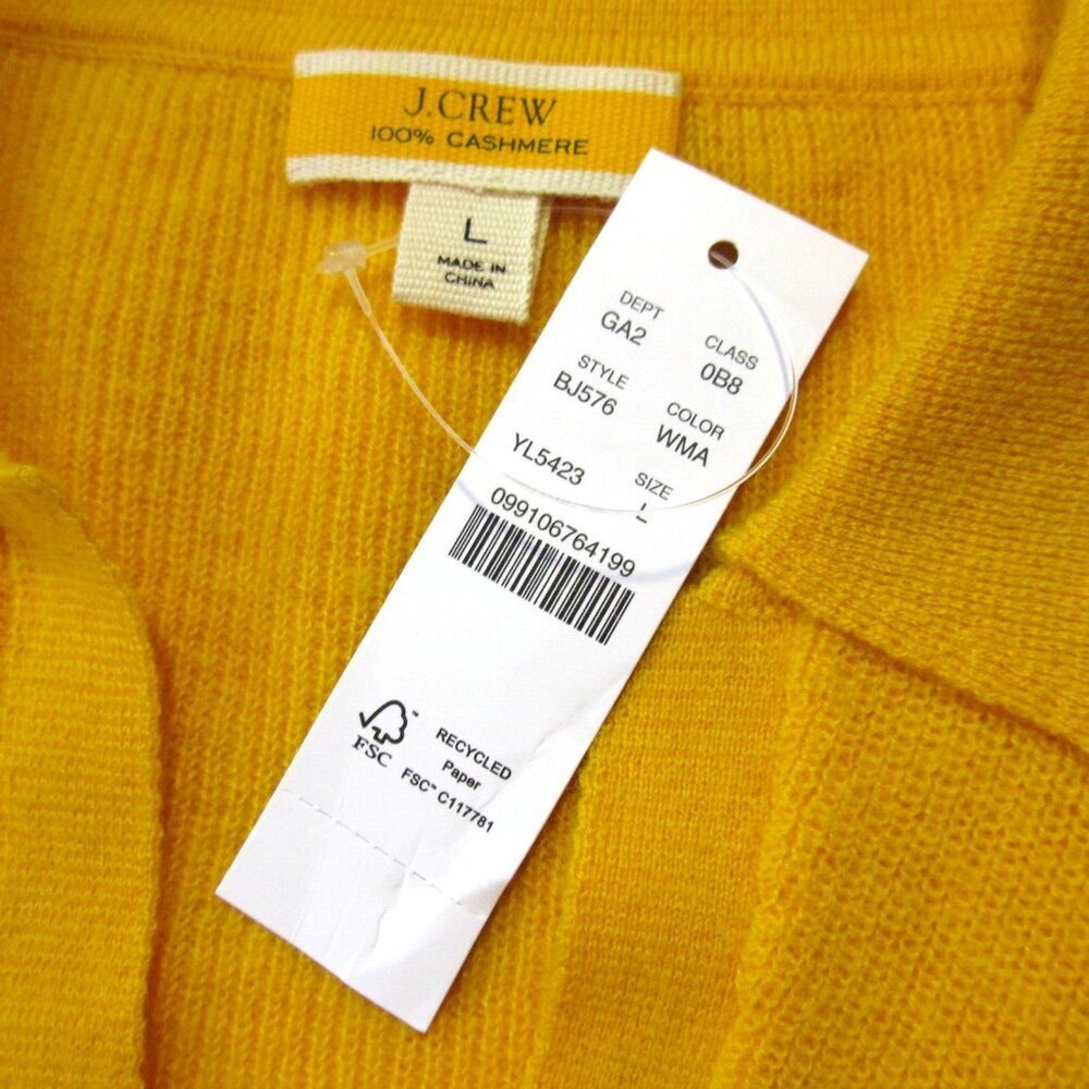 NWT J.Crew Featherweight Cashmere Collared Short-sleeve Sweater in Warm Maize L - Picture 5 of 6